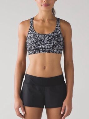 Lululemon Strappy Back Sports Bra Size 10 Black White Marble Print